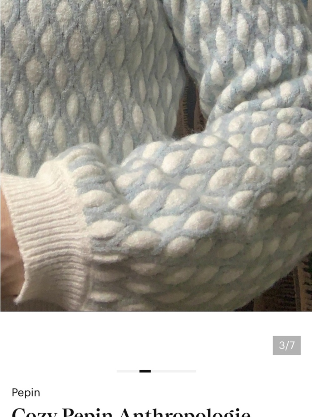 Pepin Light Blue and Cream Textured Cable Crewneck Sweater
